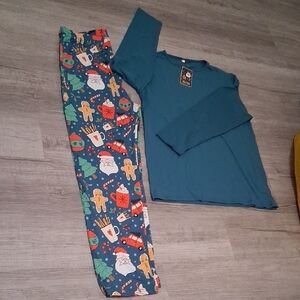 Teal and Festive Print Women's Pajama Set